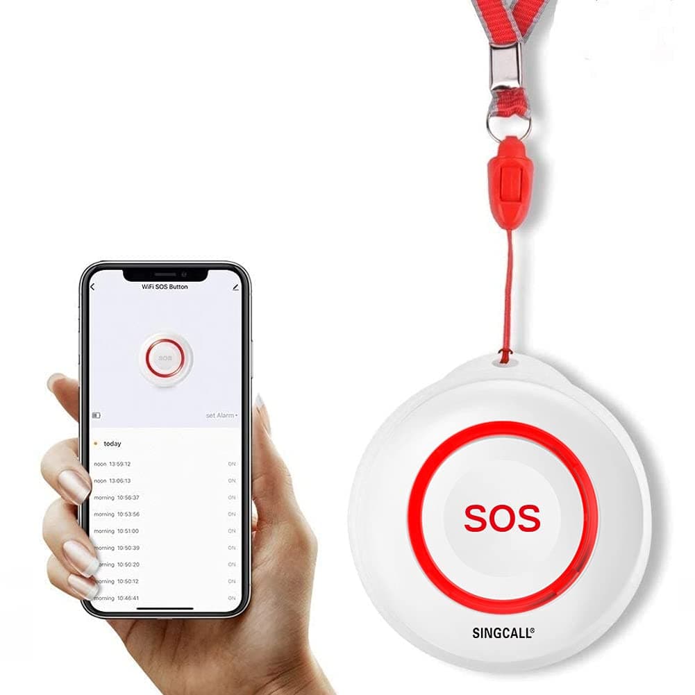 SINGCALL Caregiver Pager Panic Button Alert Button Medical Alert System Emergency Button for Elderly SOS Alarm Bell for Seniors Tuya Smart Waterproof Wireless Pager (only 2.4GHz WiFi)