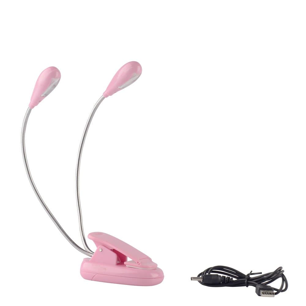 Hanerdun® 4 Bright LED Clip On Light Book Reading Lamp for Laptop Music Stand Battery Operated Or USB Pink