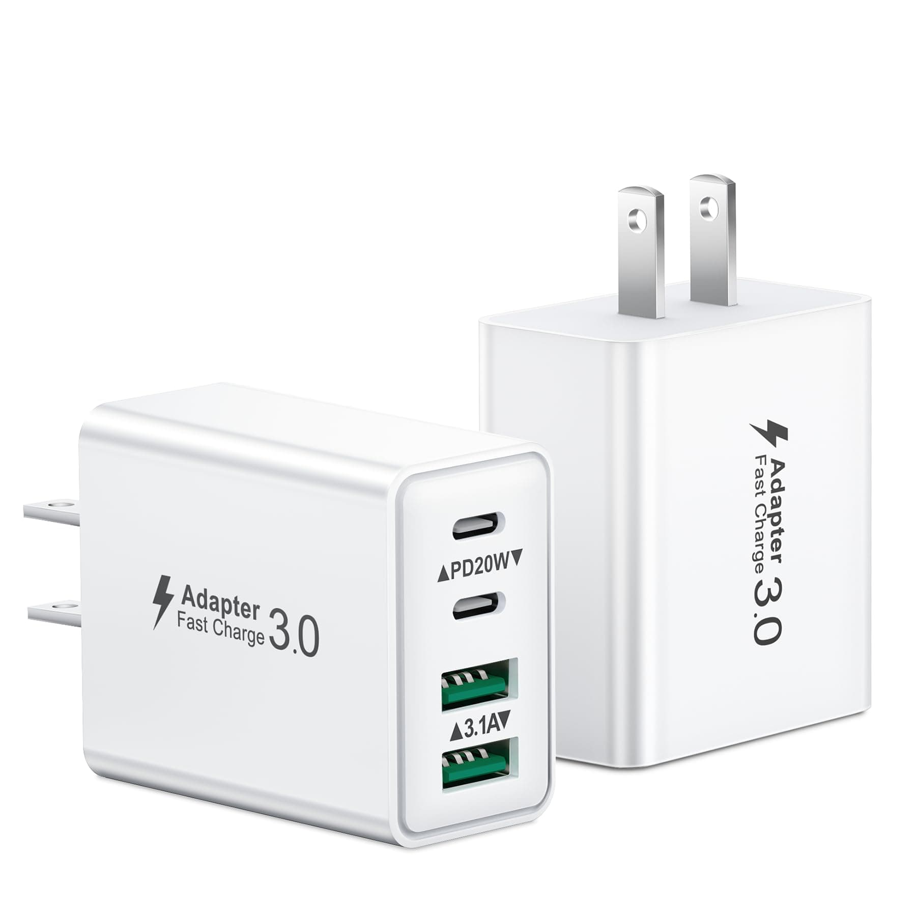 USB C Charger Block, 2Pack 40W 4-Port Type C Fast Charging Block Dual PD Power Adapter+QC Plug Double Wall Charger Blocks Multiple USBC Charging Cube for iPhone 17 16 15 14 13 12 11 Pro Max, Samsung