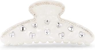 LILIE&WHITE Ivory Acrylic Hair Clip with Heart Shape Rhinestones, Medium Size, 2 Pieces, Women's Hair Accessory