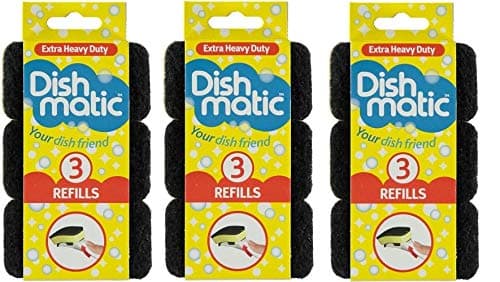 Dishmatic Extra Heavy Duty Black Refill Sponges – 9 Pack (3 x 3 Count) Heavy-Duty Cleaning Scourer Pads for Tough Washing-Up & Kitchen Cleaning