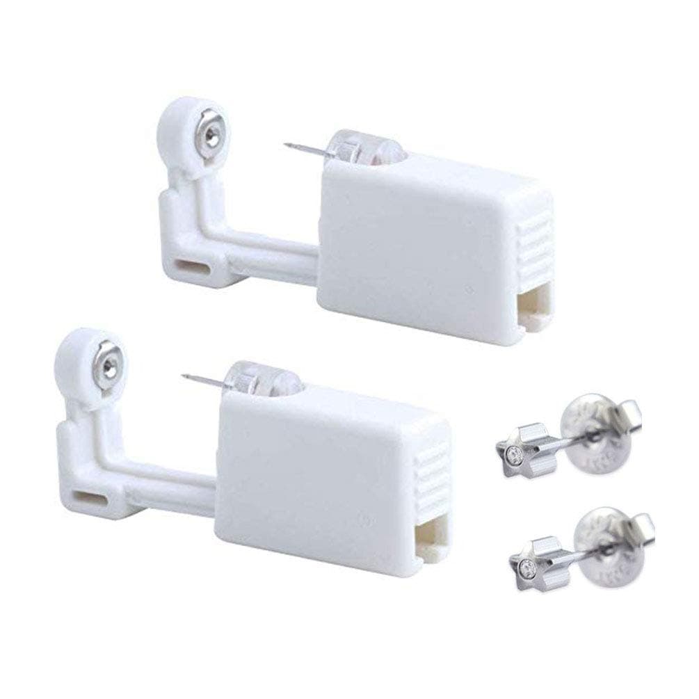 2 Pack Ear Piercing Gun Earring Disposable Ear Stud Gun Sterile No Pain Ear Piercing Gun (Silver White)