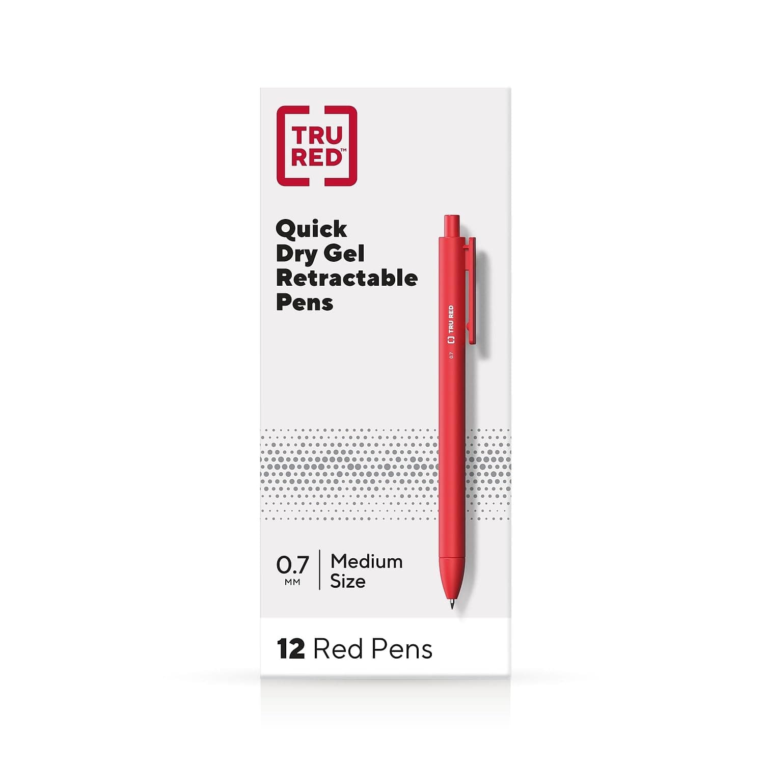 TRU RED Quick Dry Retractable Gel Pen, Medium 0.7 mm, Red Ink/Barrel, Dozen