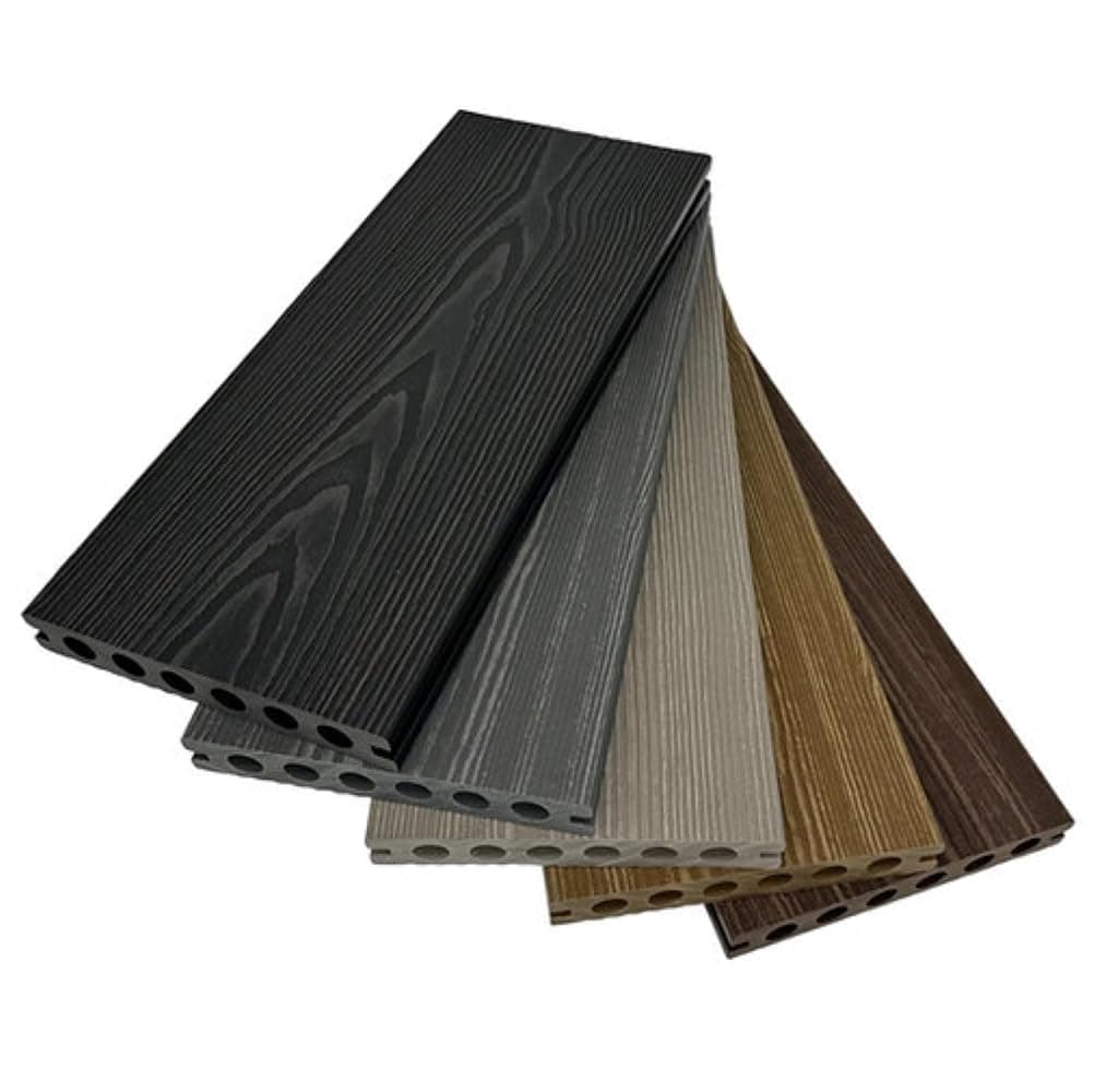 Premium Composite Decking Board Samples, 3.6m Length, Woodgrain Decking Board, Charcoal, Grey, Silver, Light Brown, Dark Brown, Hollow Decking Board