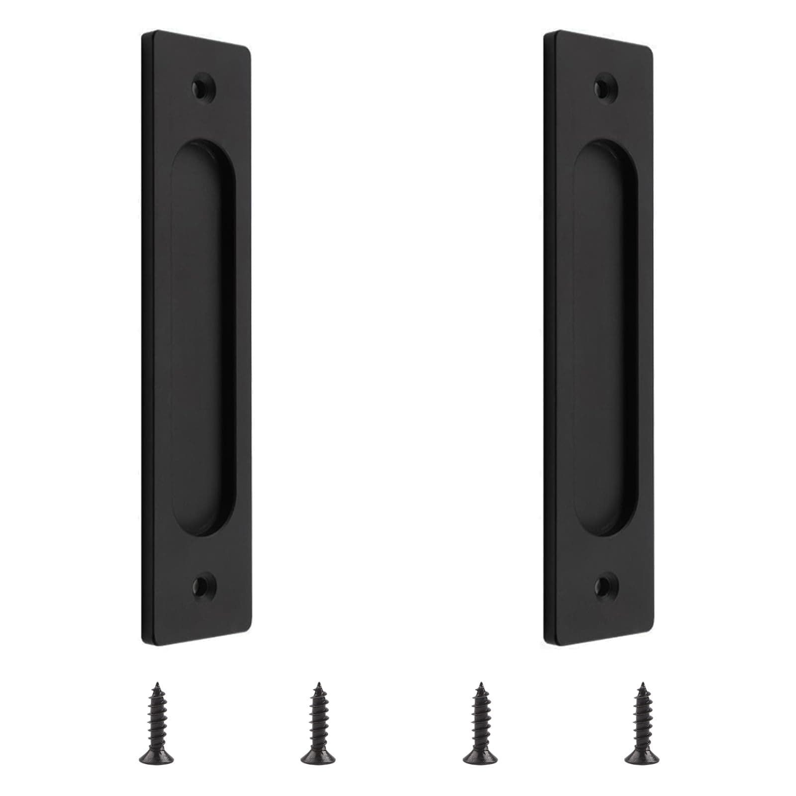 MOROBOR Rectangular Recessed Sliding Door Pulls, 2pcs Matte Black Flush Pull Aluminum Alloy Closet Doors Finger Pulls with Screws for Sliding Barn Door