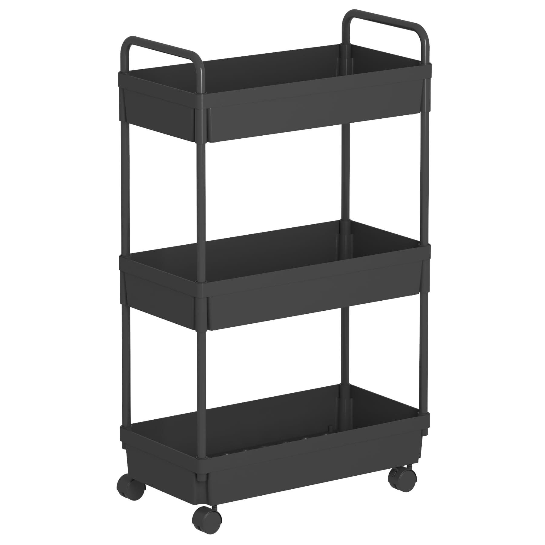 Rolling Storage Cart 3 Tier Organizer Mobile Shelving Unit Storage Rolling Utility Cart with Wheels for Kitchen Bathroom Laundry,Black