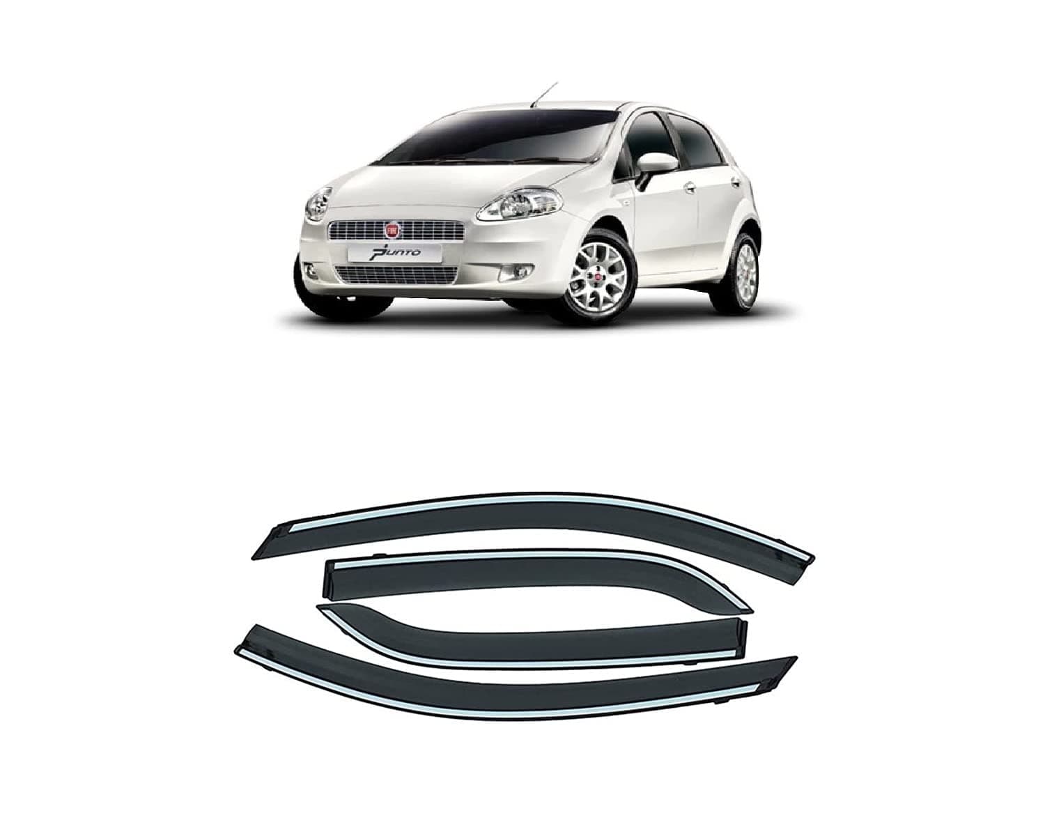 Empica Plastic Window Door Visor Rain Guard Side Wind Deflector Chrome Lining Shield Compatible with Fiat Punto (Set of 4)