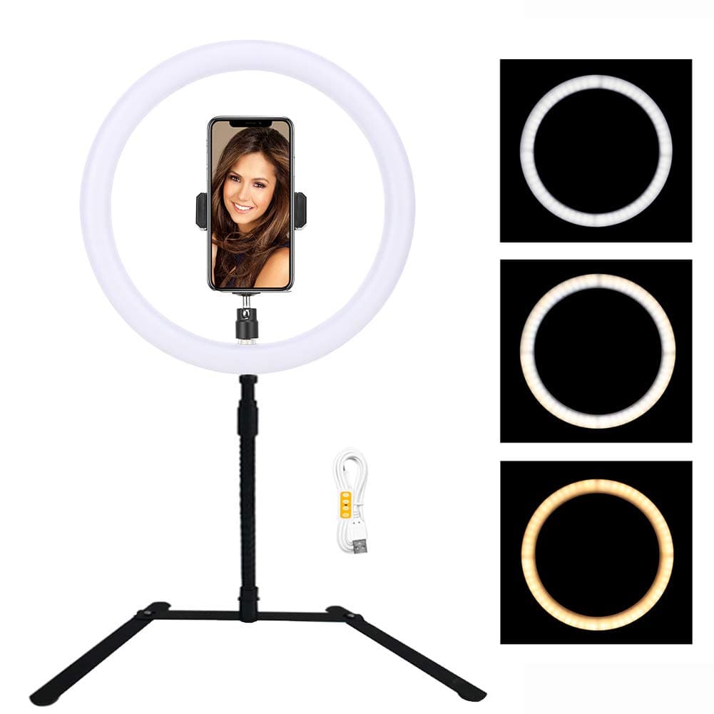 Ring Light, ZOMEI 10" Dimmable LED Ring Lights with Stand, 10W 3000-6000K Desktop USB Video Streaming Light for Makeup, Facebook YouTube Videos, Beauty, Portrait Photography, Video Chat, etc (Black)