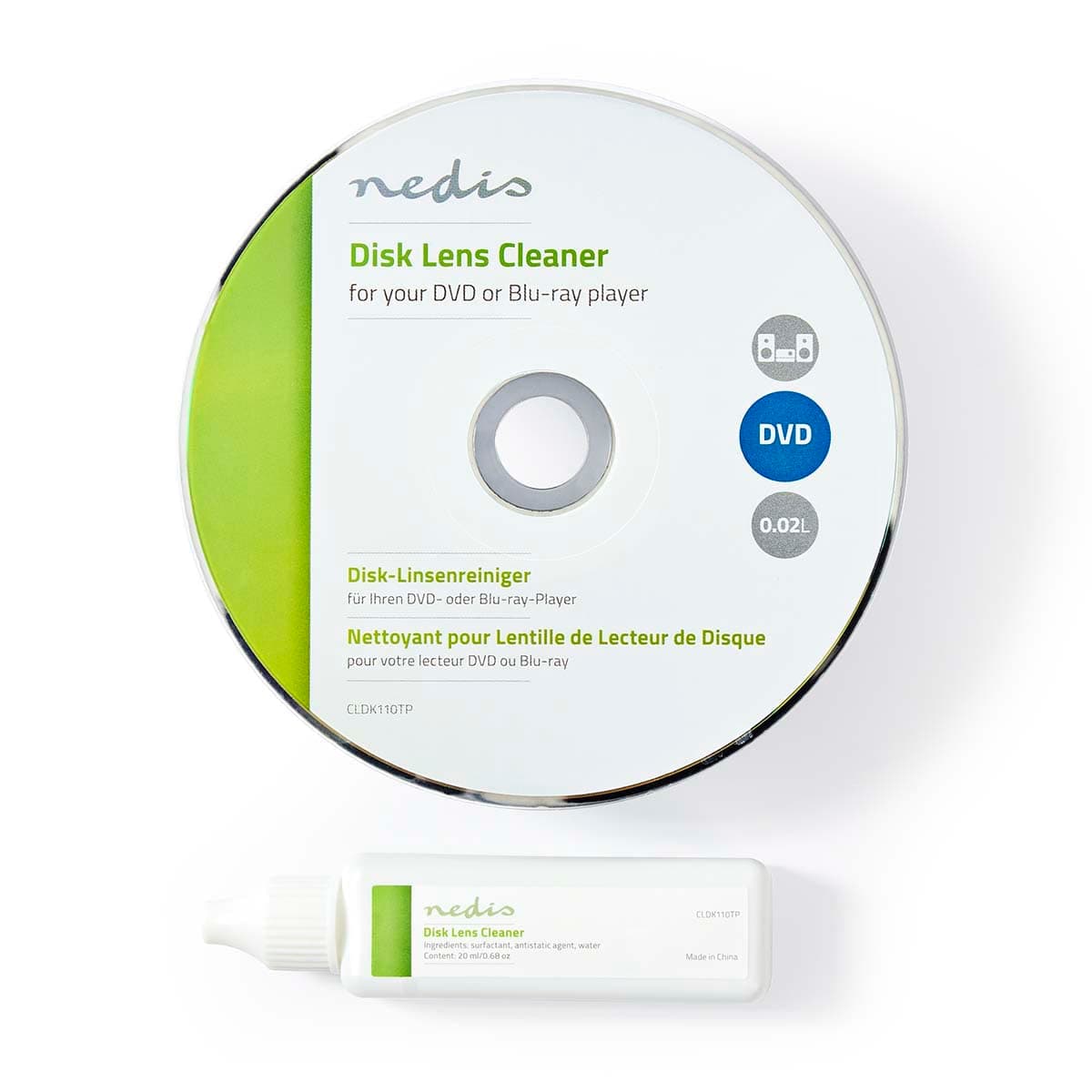 Nedis Blu-ray, DVD & CD-ROM Lens Cleaner Disk with Ultra-thin Brush & 20 ml CD Liquid Cleaner