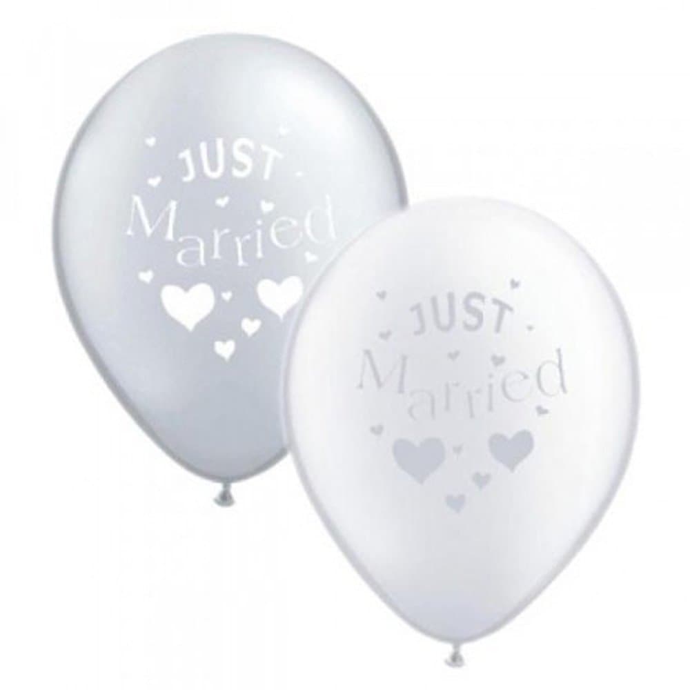 3X Just Married Silver & White Balloon Pack (10 Pack) (XBP306)