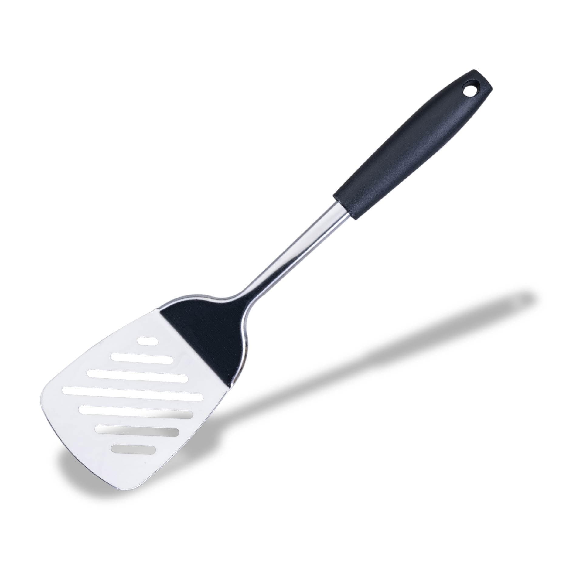 Fackelmann INITIAL Slotted Turner, Stainless Steel, Plastic Handle, Kitchen Cooking Spatula, Burger Flipper, Cooking Draining & Frying BBQ Utensil, 32.5cm, Black