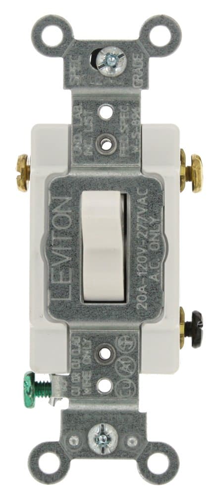 Leviton 20-Amp, 120/277-Volt, Toggle 3-Way AC Quiet Switch, Heavy Duty Grade, Grounding, 1223-SW, White