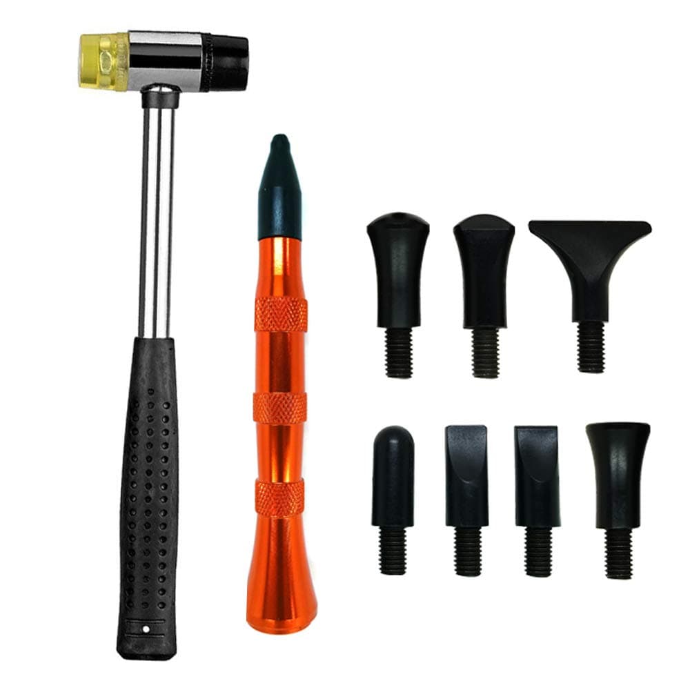 10PCS Dent Removal Tap Down Tools Paintless Dent Repair Tools Kit Dent Fix Tools DIY Metal Tap Dow Pen with 9 Heads Tips Rubber Dent Hammer