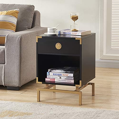 Night Stand Coniffer Modern Wood End Table with Drawer and Storage Shelf for Bedroom (Black) 21.6" H x 15.7" W x 15.7" D