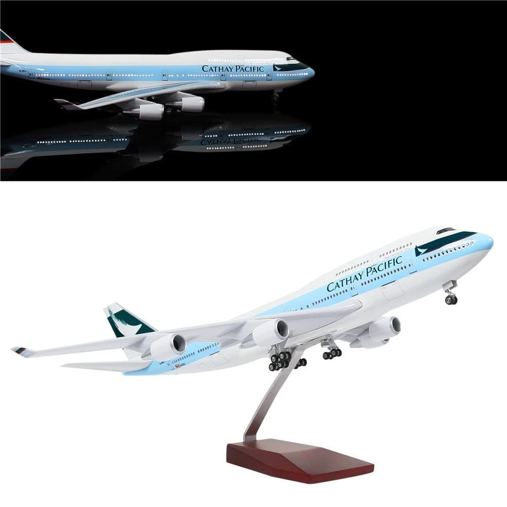 18” 1:130 Scale Model Airplane Private Jet Model HK Cathay Pacific B747 Planes Model Kits Display Diecast Airplane Model for Adults with LED Light(Touch or Sound Control)