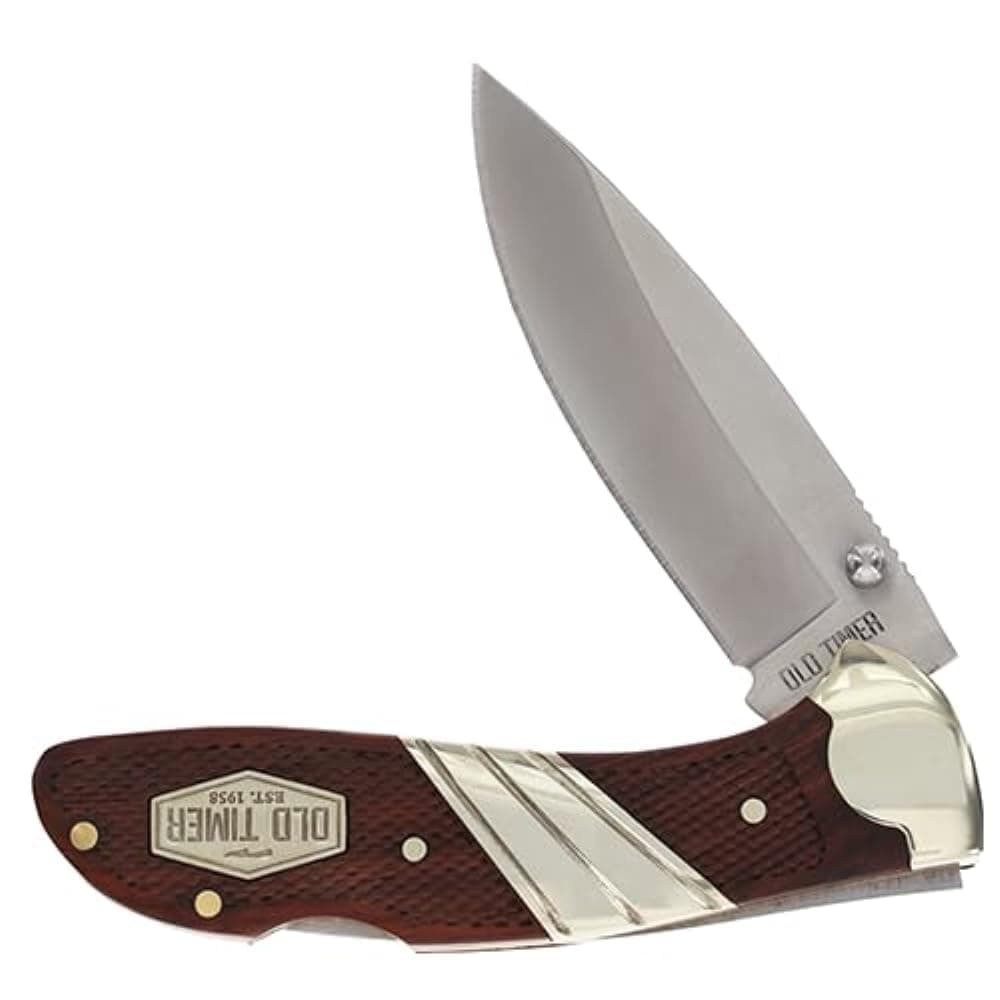 Old Timer 31OT Medium Lockback 6.5in High Carbon S.S. Folding Pocket Knife with 2.9in Drop Point Blade and Wood Handle for Hunting, Whittling, Carving, Camping, EDC, and Outdoors