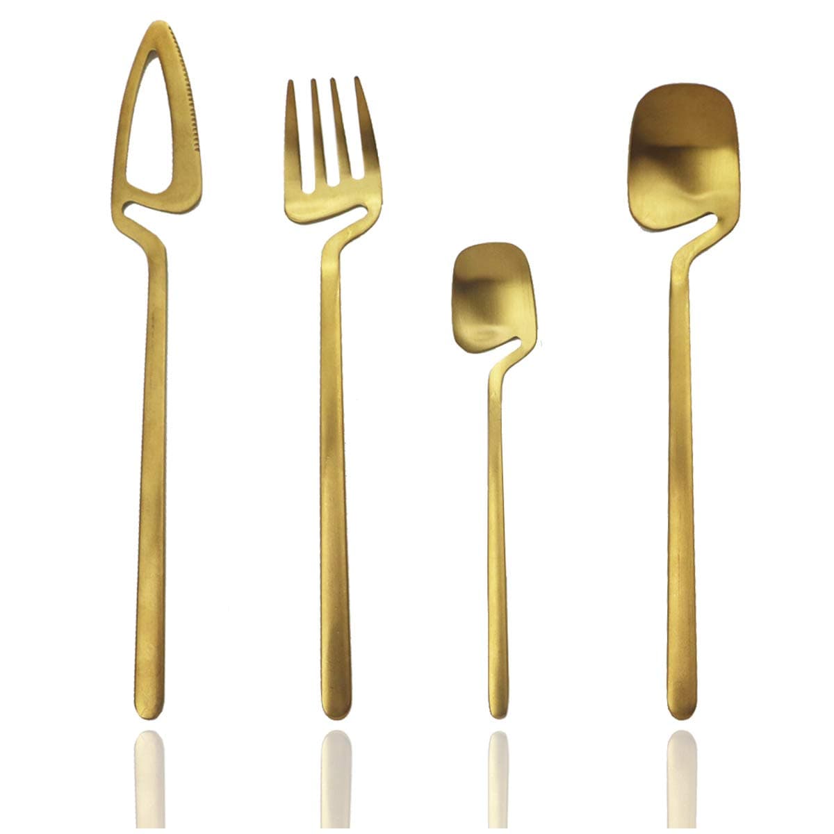 Hangable 24-Piece Silverware Set, Satin Finish Flatware Cutlery Set Service for 6, Knives/Forks/Spoons Included, Dishwasher Safe (Matte Gold)