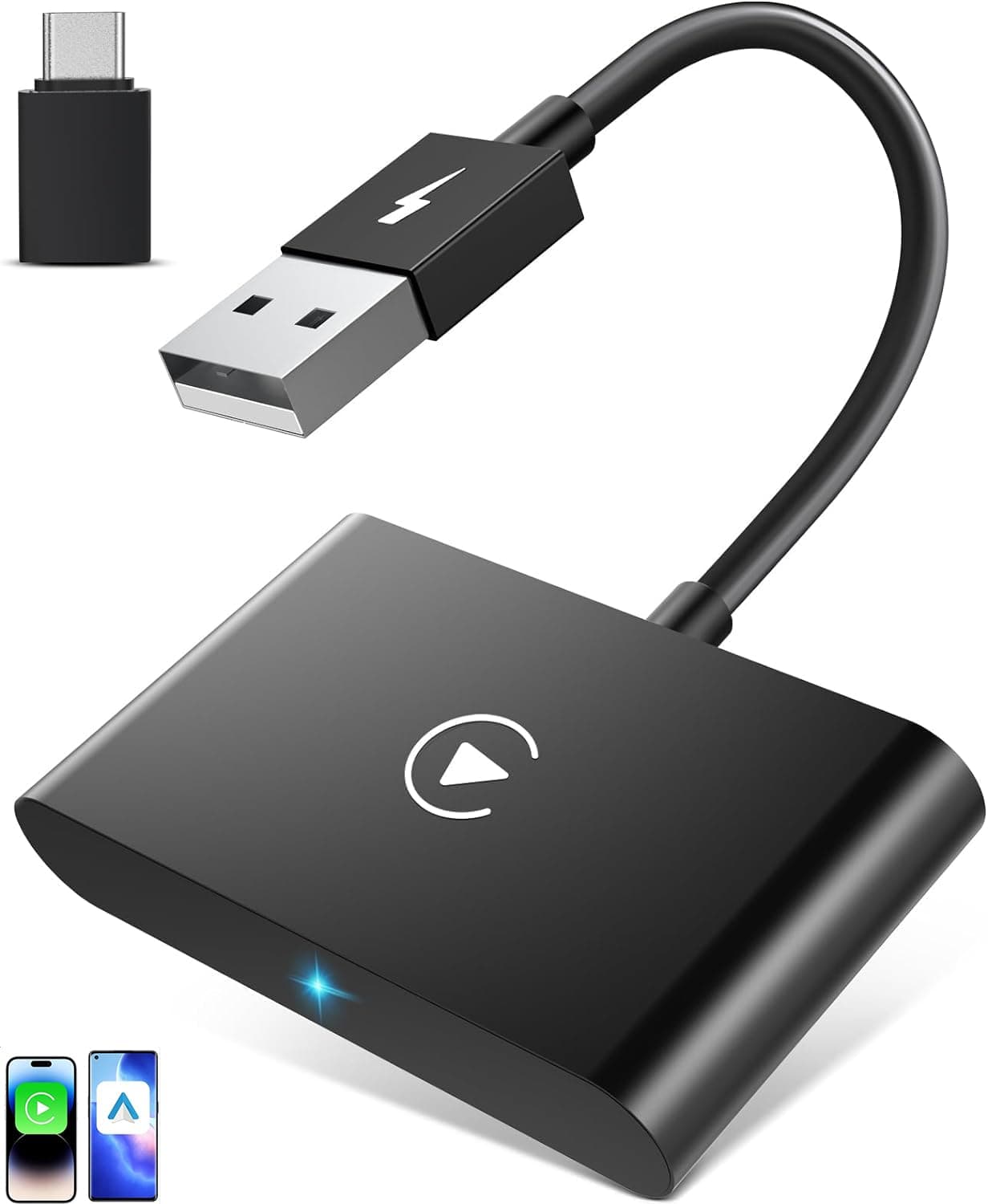 CarPlay Wireless Adapter UK, Android Auto Wireless Adapter UK, 2024 Upgraded 2 in 1 Smart Dongle Convert OEM Wired CarPlay & Android Auto to Wireless, Support 600+ Vehicles from 2017+ (Midnight Black)