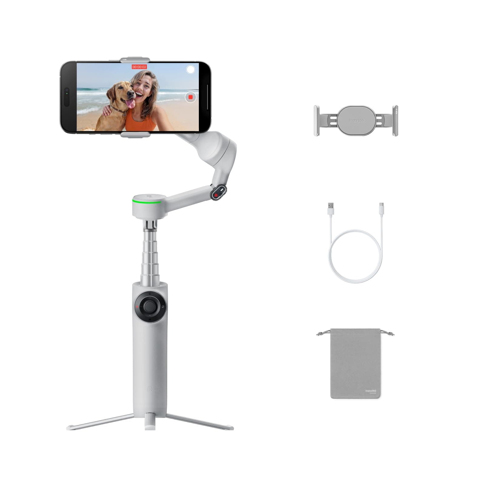 Flow 2 Pro Standard Bundle Grey - Foldable AI Phone Gimbal, Track in 200+ Apps With Apple DockKit, Multi-Person Tracking, 360º Pan Tracking, Built-In Tripod/Selfie Stick