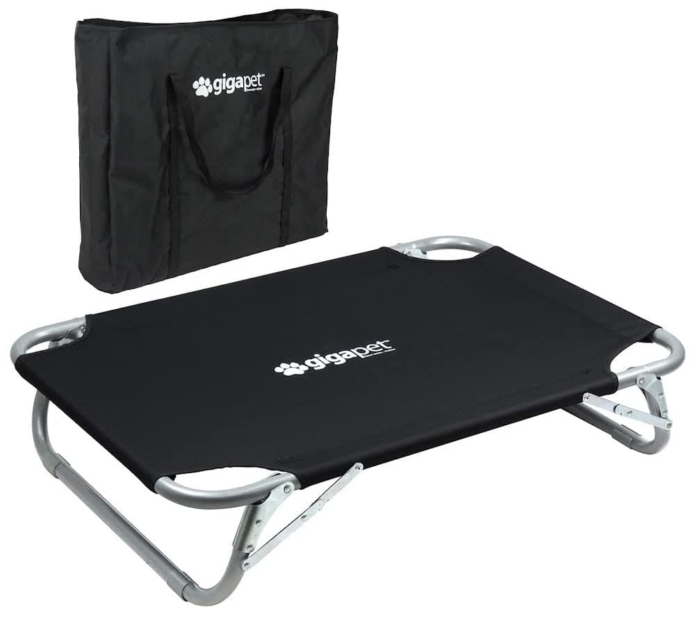 Small to Medium Elevated Pet Cot with Steel Frame - Foldable Raised Play and Rest Bed for Dogs and Cats with Bonus Storage Bag - 35" x 24" - by GigaTent