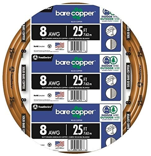 8-Gauge Bare Copper Wire – Solid Soft‑Drawn Uninsulated Copper Conductor for Grounding & Electrical Applications, 25ft