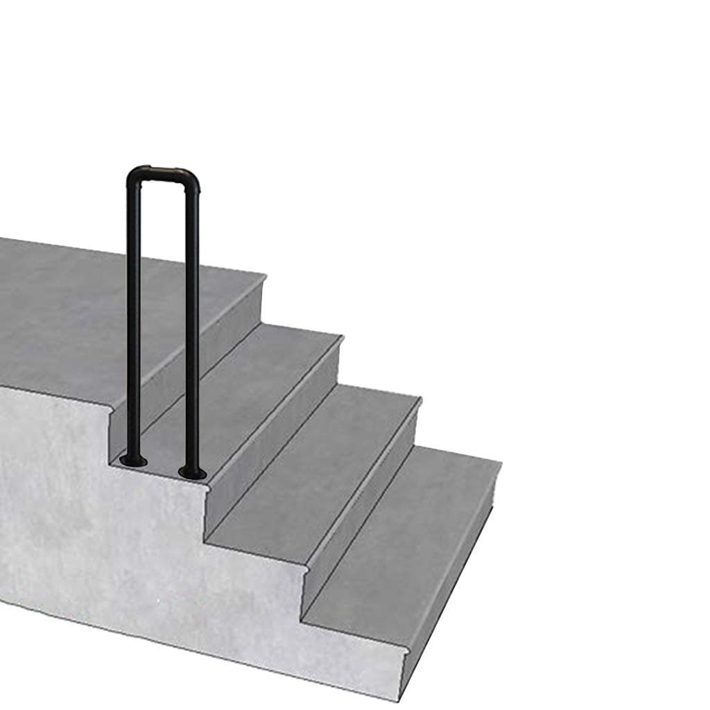 Handrail - Complete Kit. Wrought Iron Pipe, Industrial U-Type Stair Railing Fits 1 or 4 Steps Matte Black Elderly Children's for Indoor/Outdoor Step