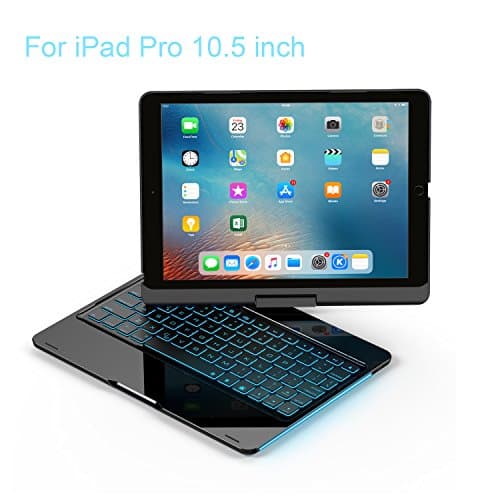 iPad Keyboard Case 10.5 Pro / 360 Degree Rotatable/Aluminum Shell Folio Case / 7 Color Backlit/Bluetooth Keyboard/Auto Sleep-Wake for 2017 Apple iPad Pro 10.5/ (Black)
