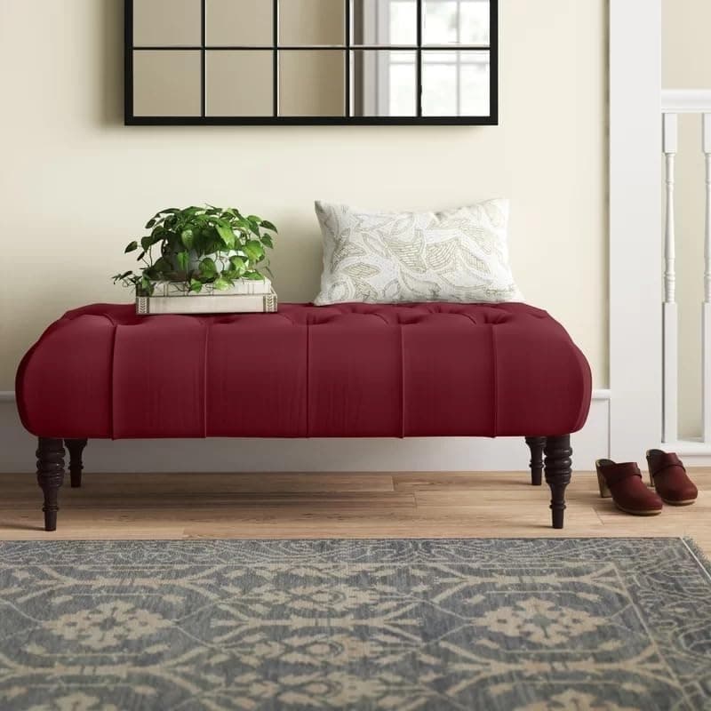 Storage Zeno Ottoman with Hidden Compartment, Rectangular 2 Seater Ottoman, Living Room Furniture, Storage Ottomans for Office, Bedroom, Living Room (Ivory) (Red Velvet)