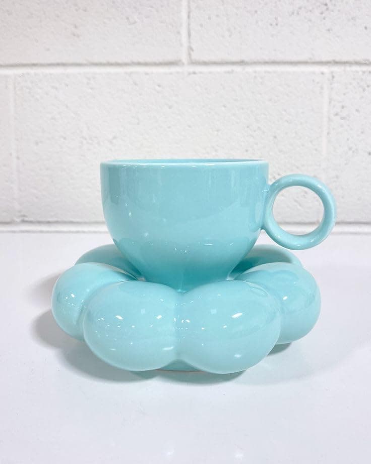 Ceramic Cloud Coffee Mug,Cute Cup with Sunflower Coaster Creative Ceramic Mug Set for Office, Home and Coffee Shop for Tea Latte Milk (350ML Blue)