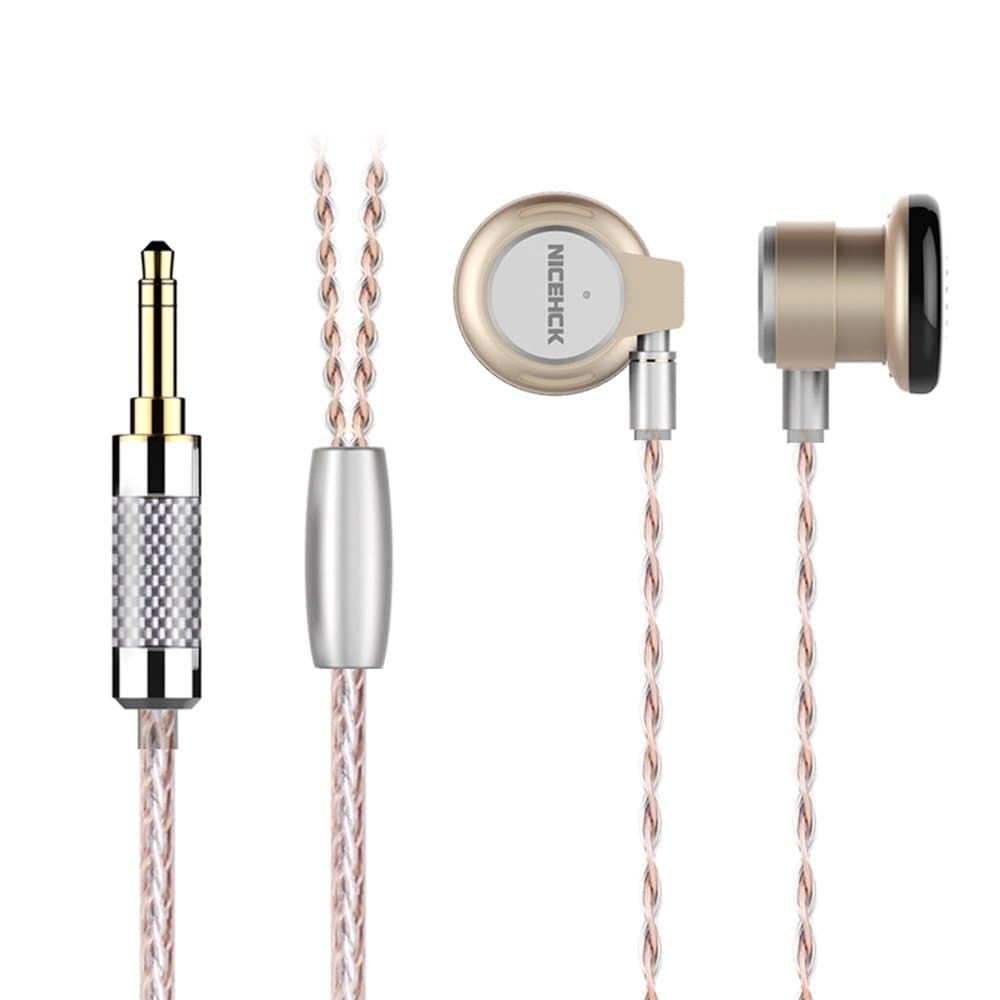 EBX 14.8mm 1 Dyamic Driver Metal Shell Earbuds MMCX Detachable Cable 3.5mm Connector 8 Core Silver and Sliver Plated High-purity Copper Cable 1DD HIFI DJ Earphone (Gold)