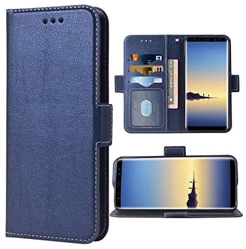 Phone Case for Samsung Galaxy Note 8 Folio Flip Wallet Case,PU Leather Credit Card Holder Slots Heavy Duty Full Body Protection Kickstand Protective Phone Cover Note8 SM N950 Women Dark Blue