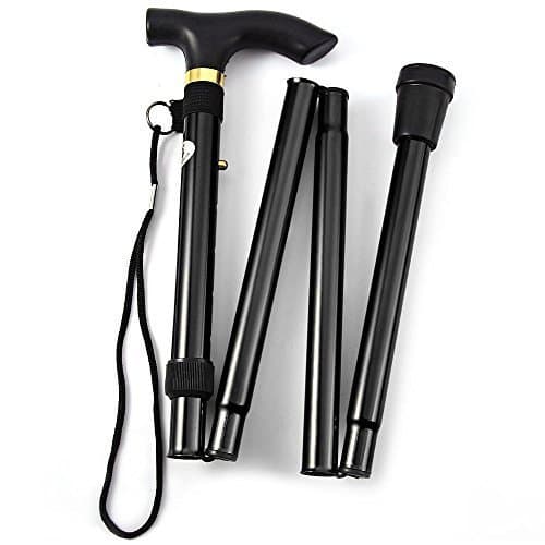 Iktu Automatic Magnetic Snap-Out Folding Crutch Walking Cane Folding Stick with Adjustable Length (33-37 Inch) (Black)