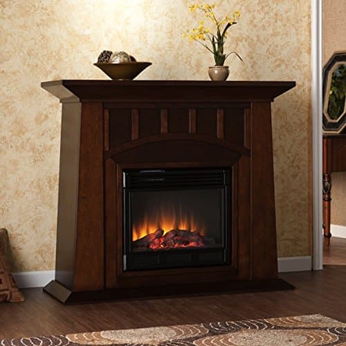 Traditional Espresso Stacked Stone Electric Fireplace