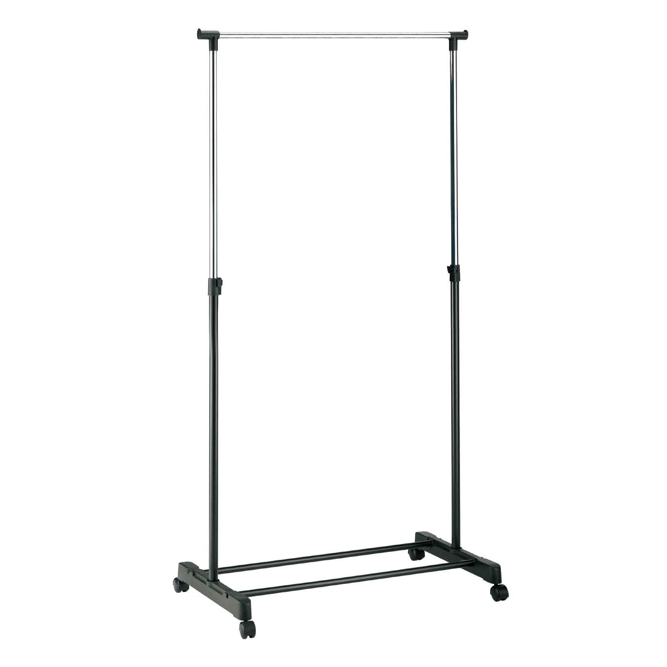 OurHouse SR20002 Single Garment Rack with Adjustable Hanging Rail and Mounted Castors, Black and Chrome
