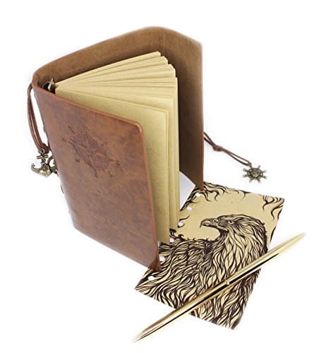 Vintage Journal Notebook - Best for Writing - Bound Notebook with Gold Colored Pen - Premium PU Leather - Artist Sketchbook - Daily Notepad - A Novel Gift - by Hieno Supplies