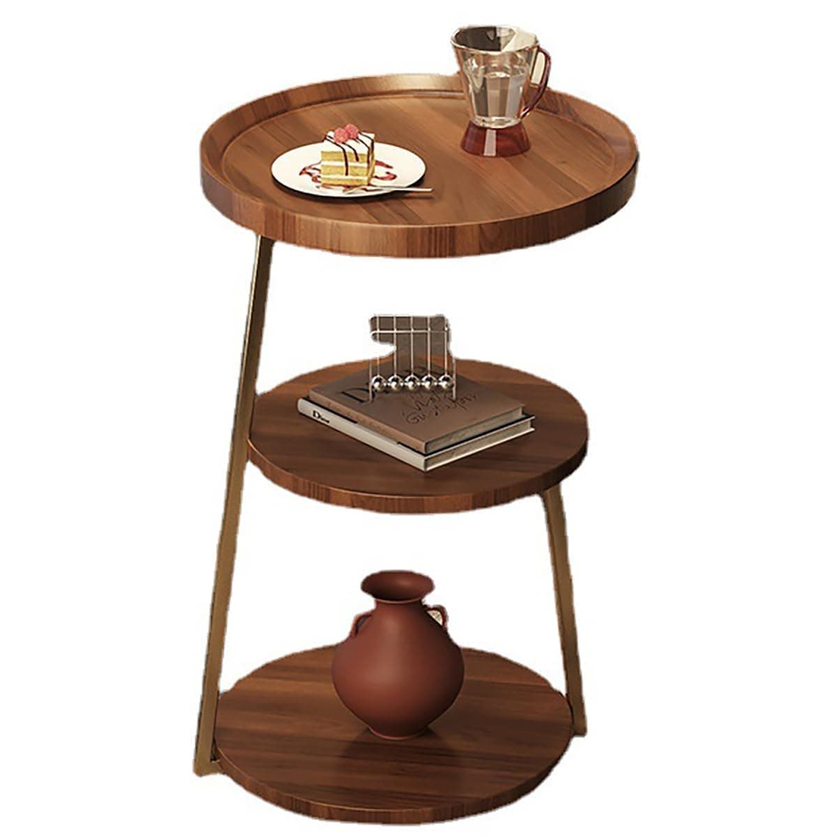 End Table, Round Living Room Sofa Side Table, Metal Bedside Desk Stand, Movable Nightstand, Modern Corner Tea Table, Rustic Style Tables, Bedroom, Office & Balcony, Easy to Assemble (Gold Frame)