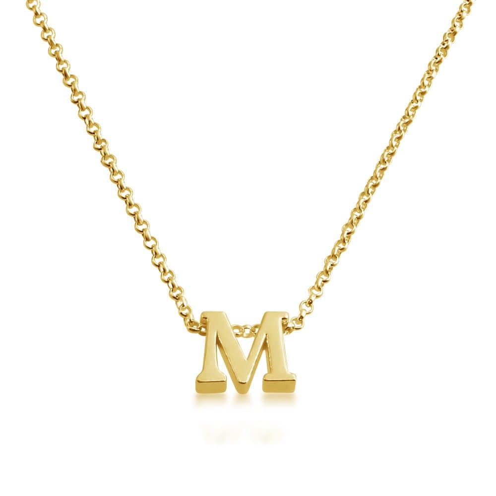 Initial Letter M Personalized Serif Font Small Pendant Necklace Thin 1mm Chain