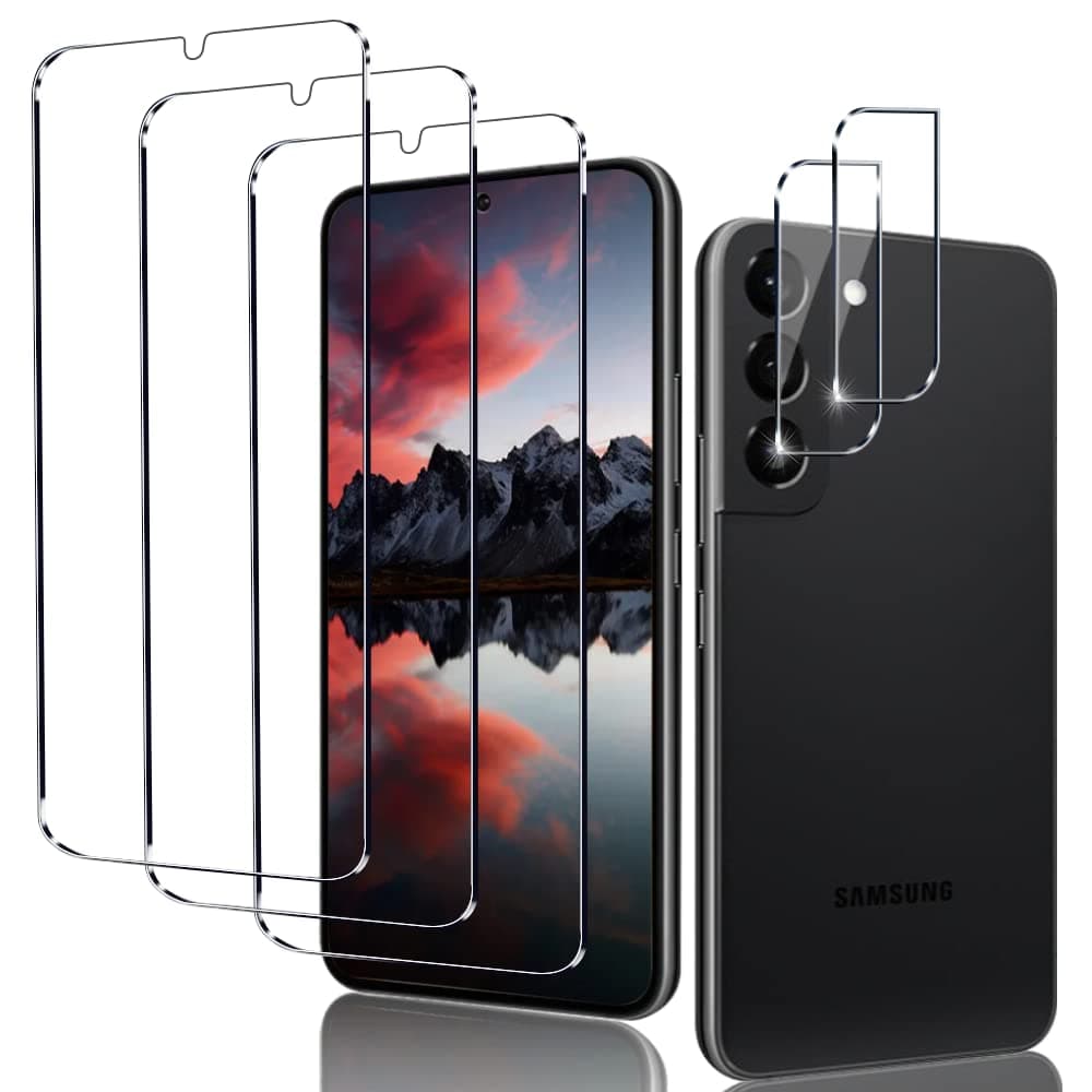 [3+2 Pack] Galaxy S21 Plus Glass Screen Protector and Camera Protector, HD Clear 9H Tempered Glass Scratch Resistant, Fingerprint Unlock, 3D Curved,Full Coverage，Bubble-Free for Samsung Galaxy S21 Plus /S21+ 5G (6.7 Inch)