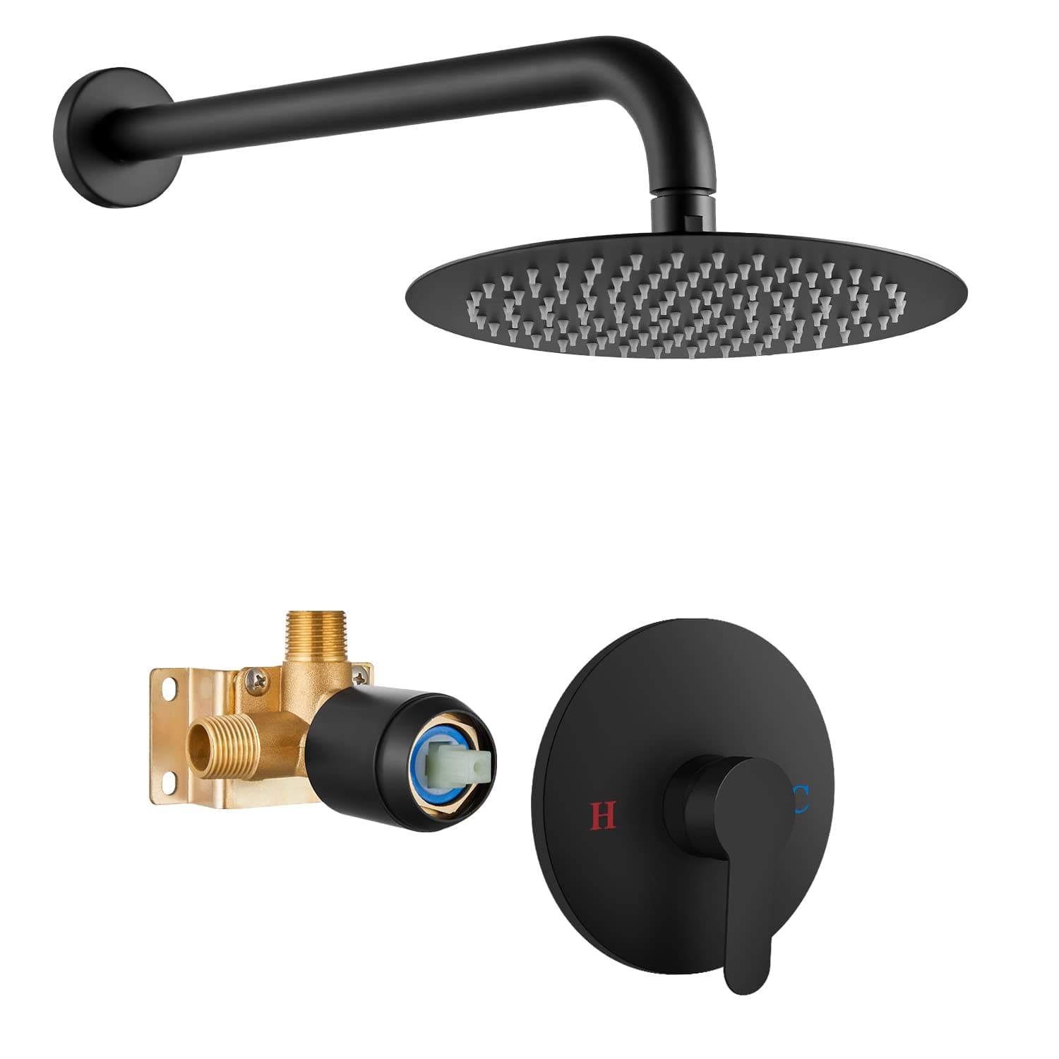AiruidaShower Faucet Set Showerhead with Single Function Shower Trim Kit 8 Inch Matte Black Male Threads Rough-in Valve Bathroom Rainfall Shower System Stainless Steel Metal