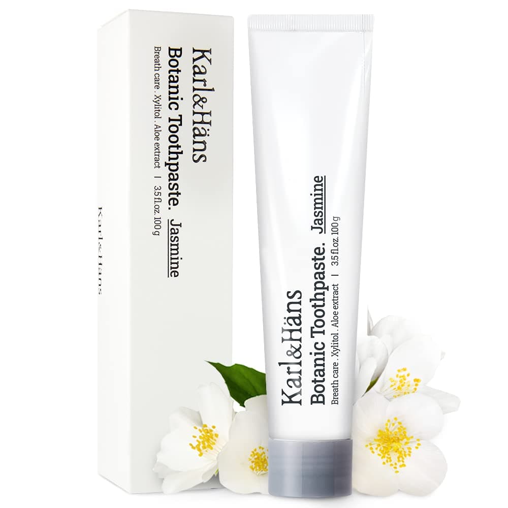 Karl&Hans Botanic Jasmine Toothpaste with Fluoride - Natural, Delicate Jasmine Mint Flavor with Rosemary and Green Tea Extracts for Fresh Breath Care and Gum Health, 4.23 oz