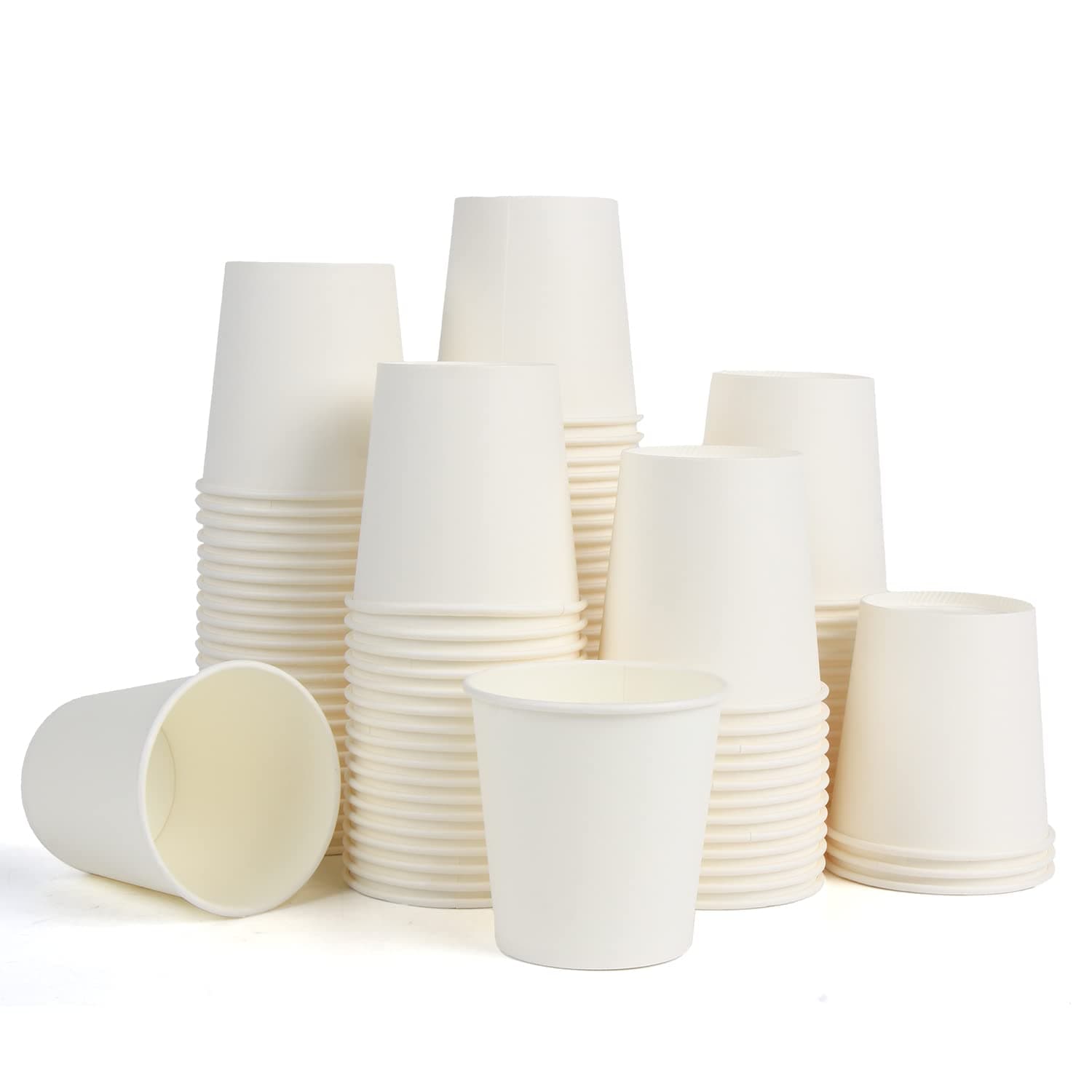 VEYLIN Disposable Paper Cups, 7 oz (200 ml), 100 Pack, White, Leak Resistant Cups for Hot & Cold Drinks, Coffee, Tea, Office & Parties, Perfect for Bathroom,Office, Travel, and Picnic