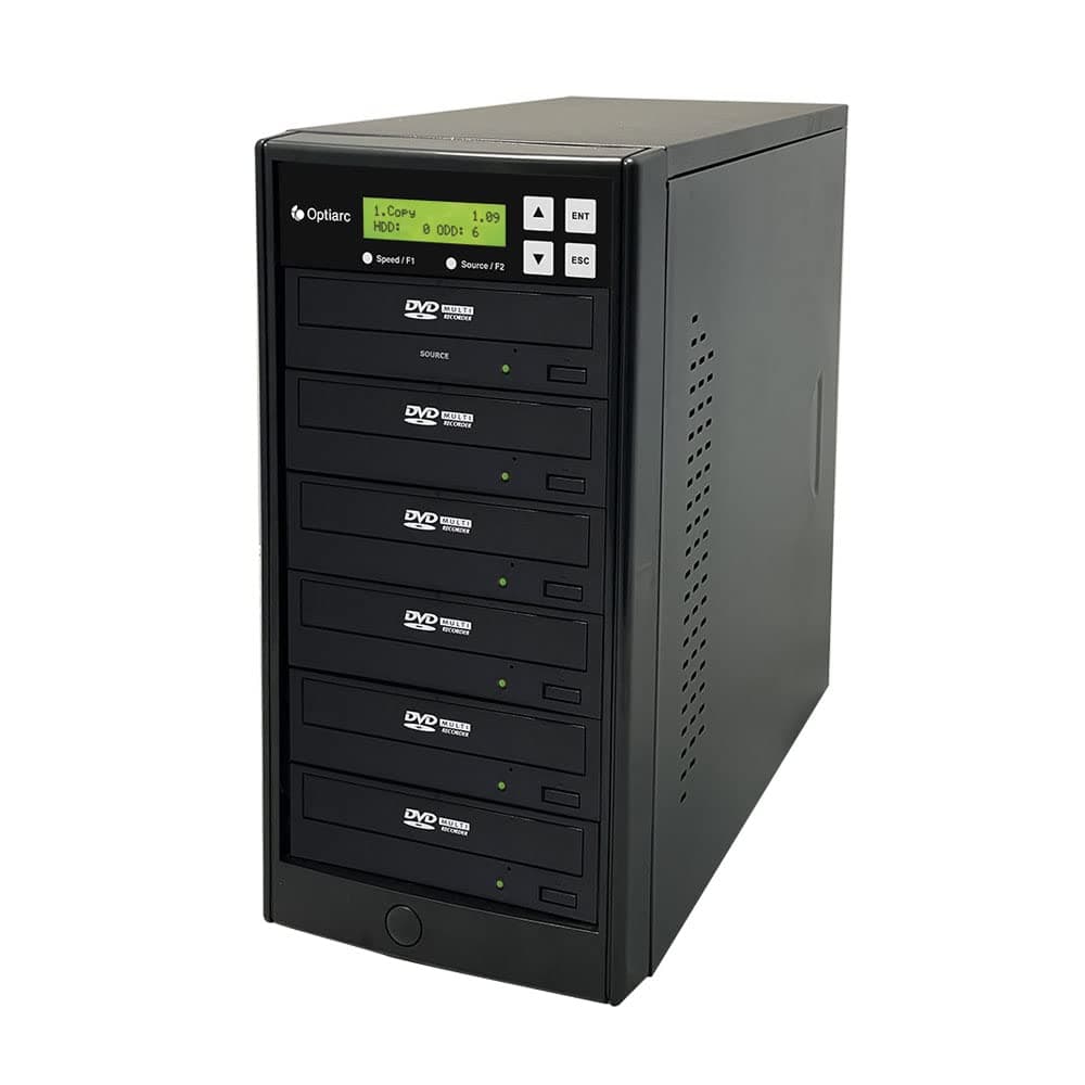 1 to 5 24X Burner M-Disc Support CD DVD Duplicator - Standalone Copier Duplication Tower (Model: OPT-S5T-DVD-BK)
