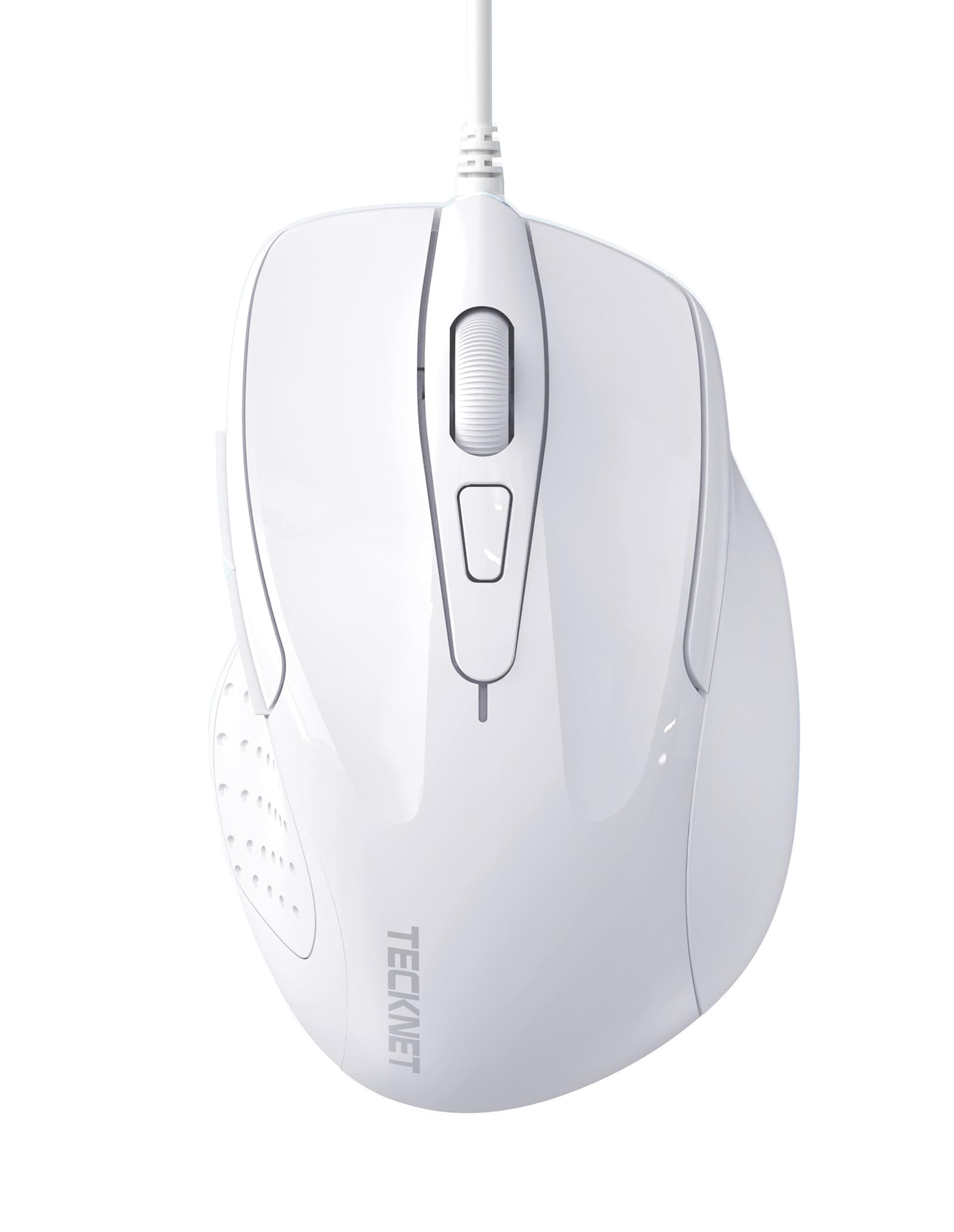 TECKNET USB Wired Mouse, 6-Button Corded Mouse with 4 Adjustable DPI, Optical Computer Mouse with Ergonomic Design and 5FT Cord for Laptop, Chromebook, PC, Desktop, Mac, Notebook-LT.White