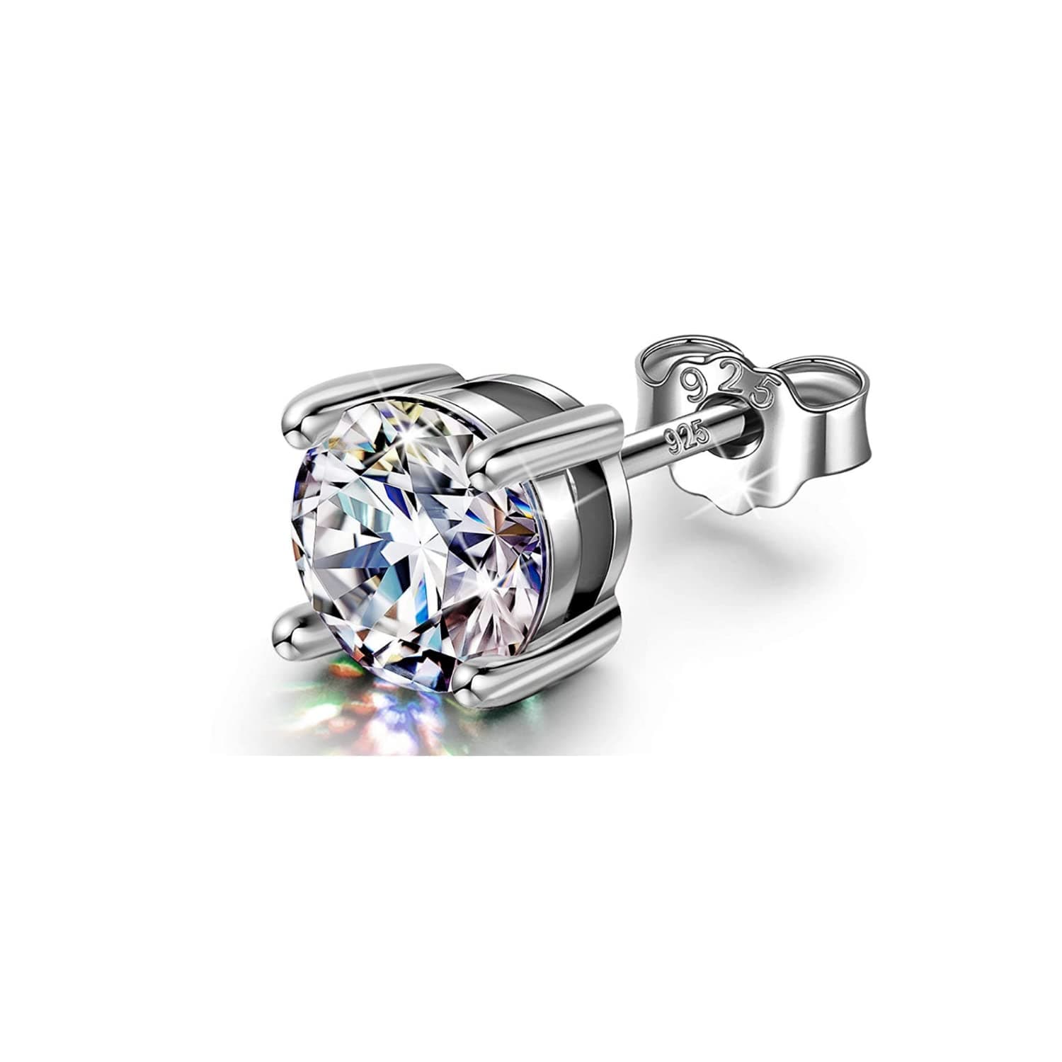 HIGHSPARK 925 Silver Men's Round Solitaire Stud Earring | 92.5 Sterling Silver and Diamond like Brilliance Sparkling Zirconia | Single Stud for Men | Lovely Gift