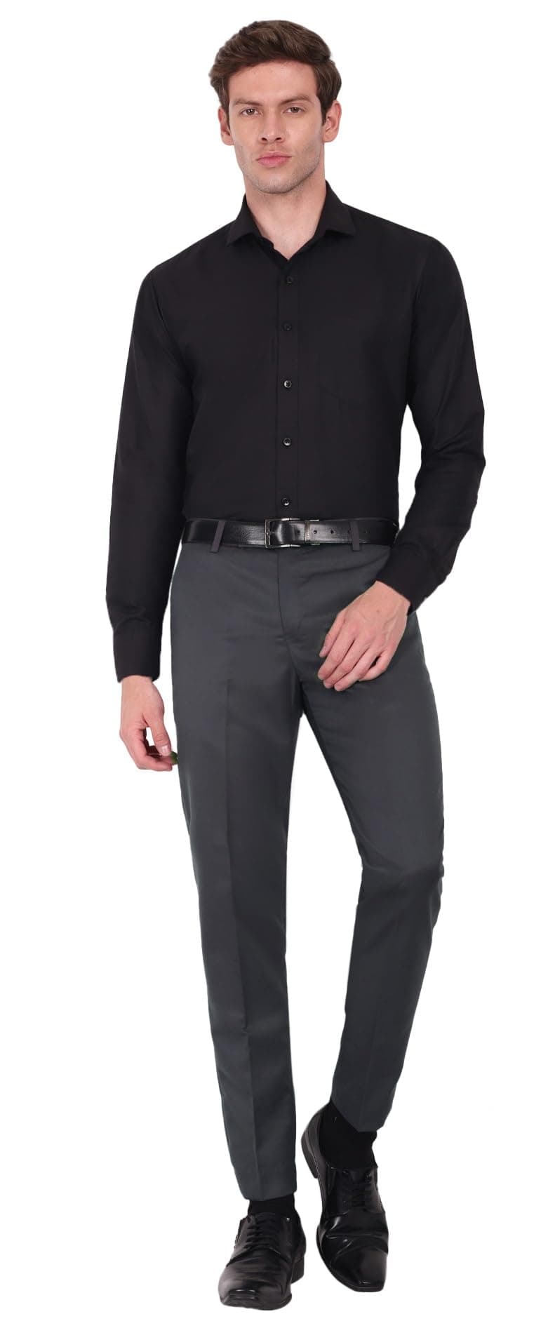 Men's formal pant.Regular fit, lightweight, flat front, cotton/polyester blend fabric and solid stitching.Office, party and casual wear.No