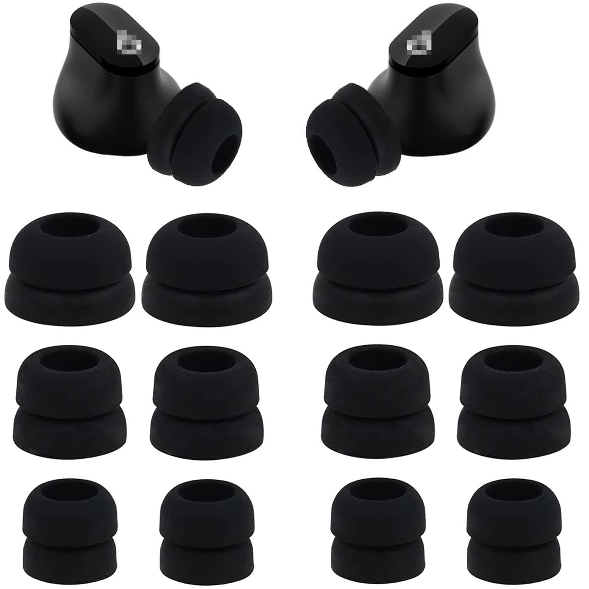 Ear Tips Compatible with Beats Studio Buds, 6 Pairs Double Flange Silicone Eartips Earbuds Earplug Ear Cap Replacement for Beats Studio Buds, S/M/L Size (Black) DF6PB