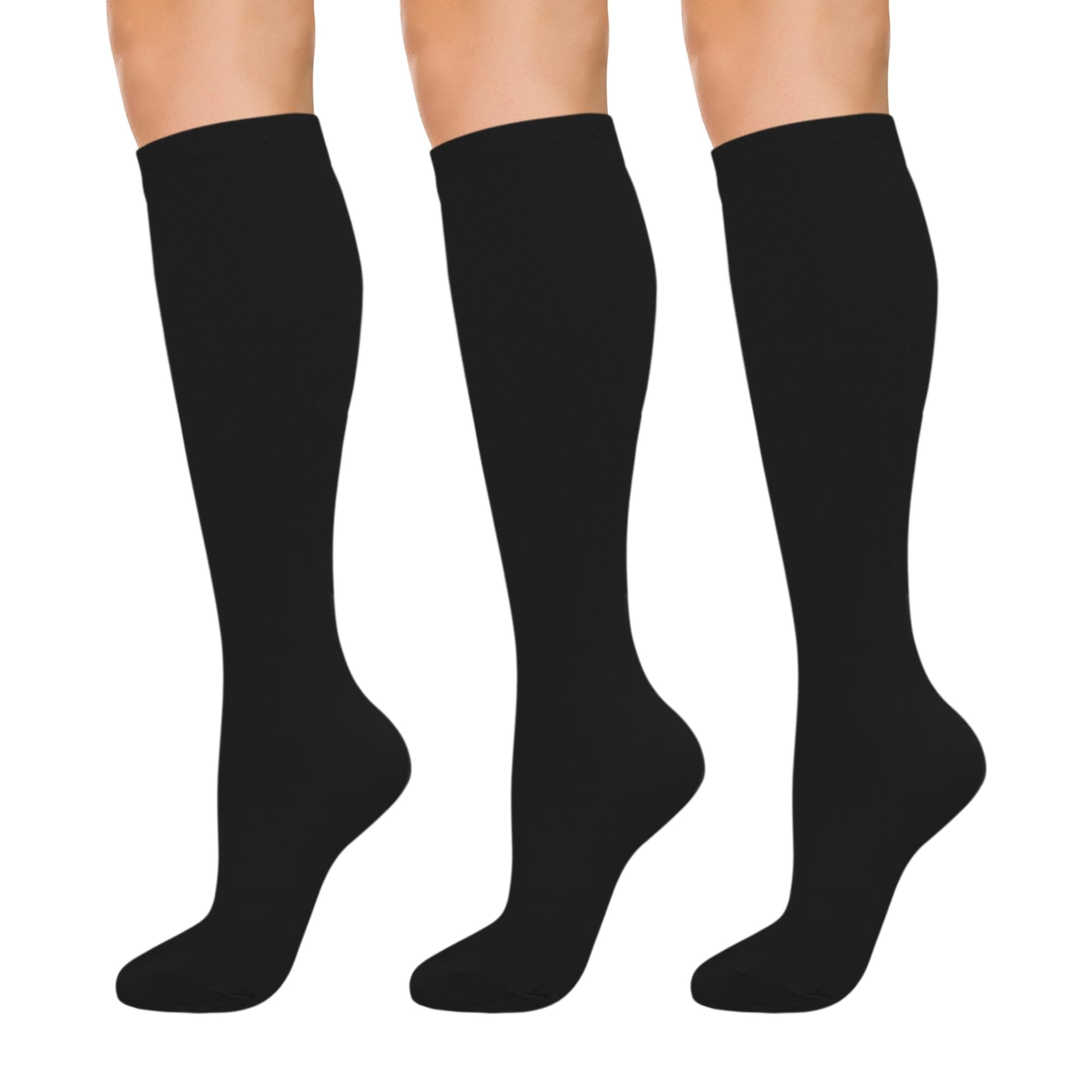 Women's Cotton Knee High Socks, 3 Pairs Solid & Striped Casual Dress Socks, Breathable, Moisture Wicking, Shoe Size 5-10