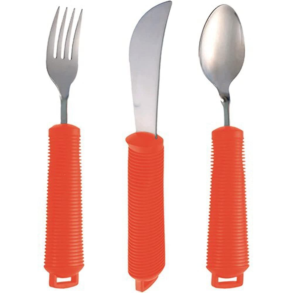 Aidapt Bendable Cutlery Set with a Knife, fork, Spoon and 3x Utensil Straps. Soft grip eating aid, Bend to any angle, Reduce Wrist stress, ideal for those with Arthritis, Limited Grip and Arm Movement