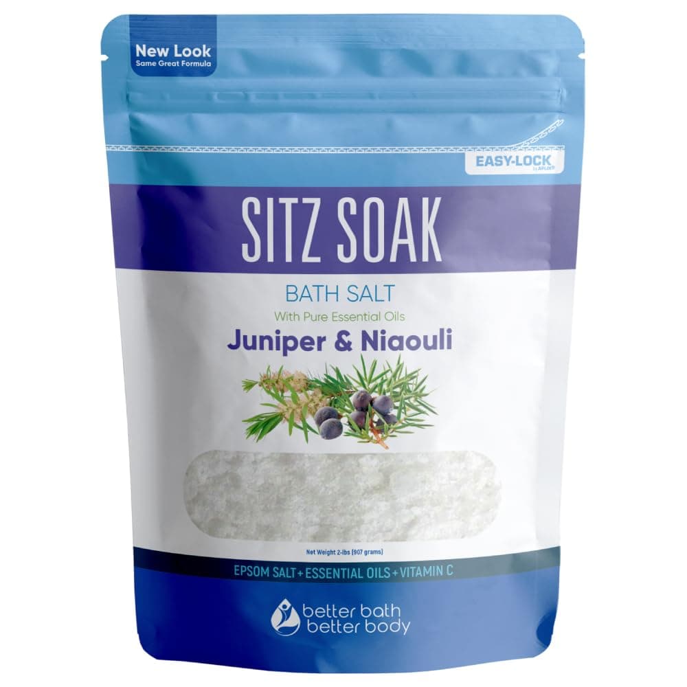 Sitz Bath Soak 2-Lbs Sitz Salt Epsom Salt Hemorrhoid Soothing with Pure Essential Oils in BPA Free Pouch with Press-Lock Seal Made in USA