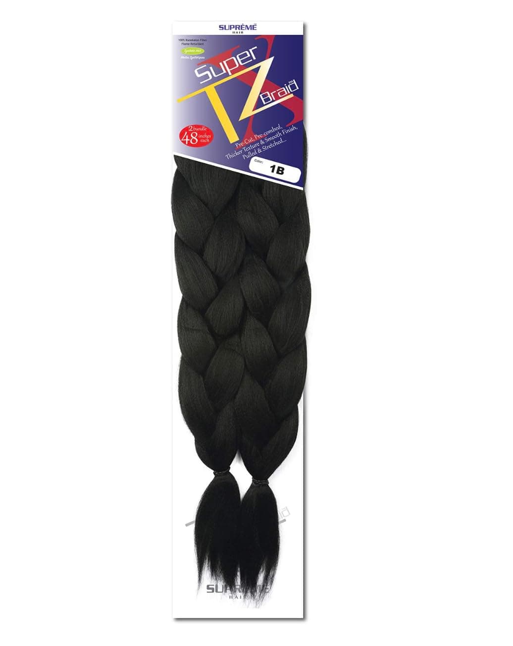 Supreme Super X TZ Braid Pre Stretched Pre Cut Pre Combed Expression Hair for Braiding 2 Bundles in 1 Pack 48 Inches (1B)